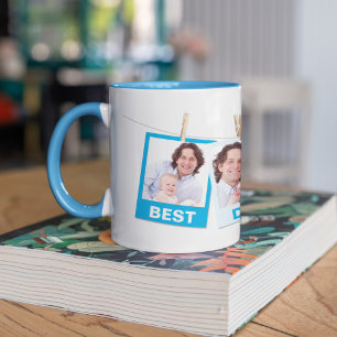 Father's Day Best Dad Ever 3 Photo Collage Blue Mug