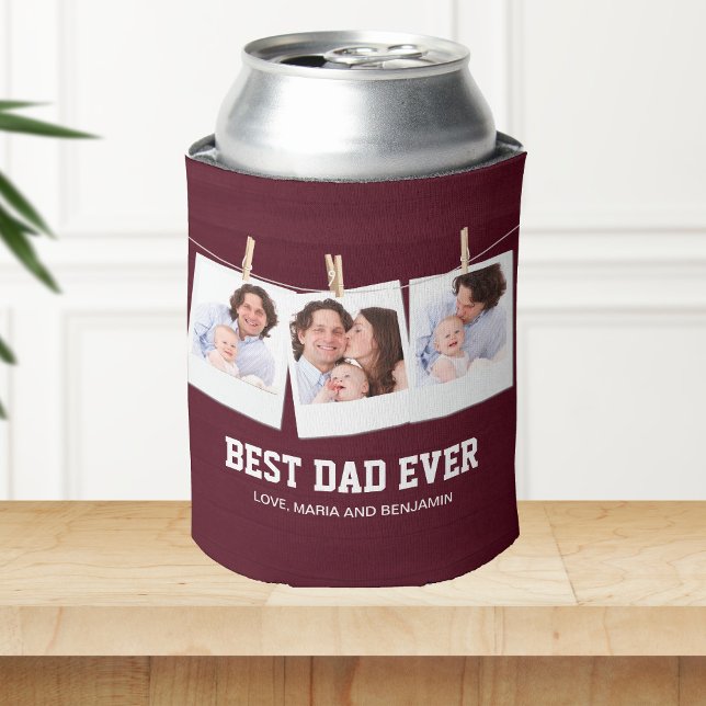 Father's Day | Best Dad Ever 3 Photo Collage Can Cooler (Creator Uploaded)