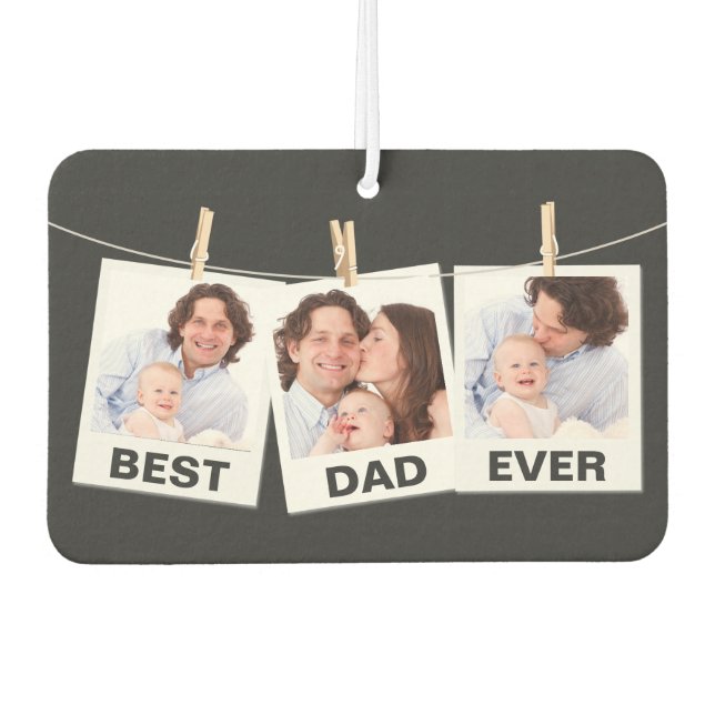 Father's Day | Best Dad Ever 3 Photo Collage Car Air Freshener (Front)