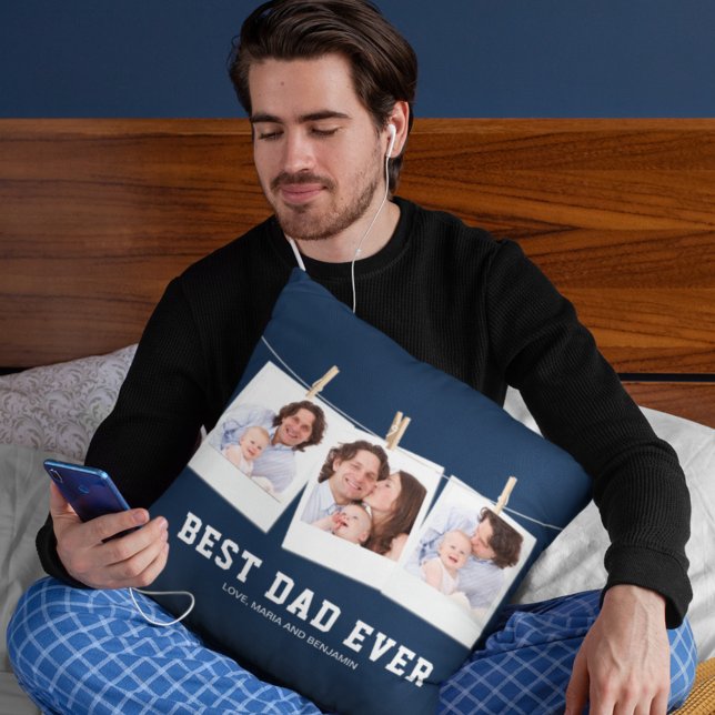 Father's Day | Best Dad Ever 3 Photo Collage Cushion (Creator Uploaded)