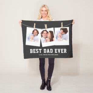 Father's Day   Best Dad Ever 3 Photo Collage Fleece Blanket