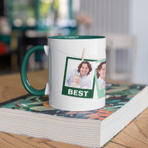Father's Day   Best Dad Ever 3 Photo Collage Green Mug