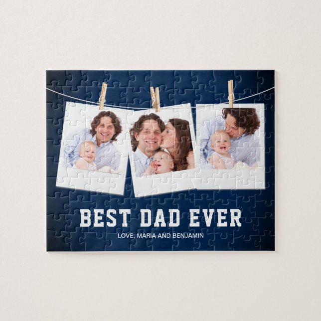 Father's Day | Best Dad Ever 3 Photo Collage Jigsaw Puzzle (Horizontal)