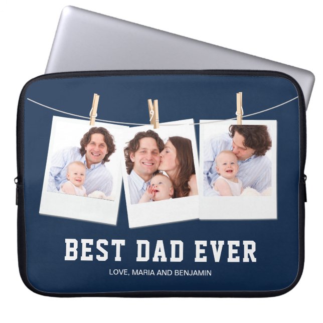 Father's Day | Best Dad Ever 3 Photo Collage Laptop Sleeve (Front)