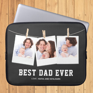 Father's Day   Best Dad Ever 3 Photo Collage Laptop Sleeve