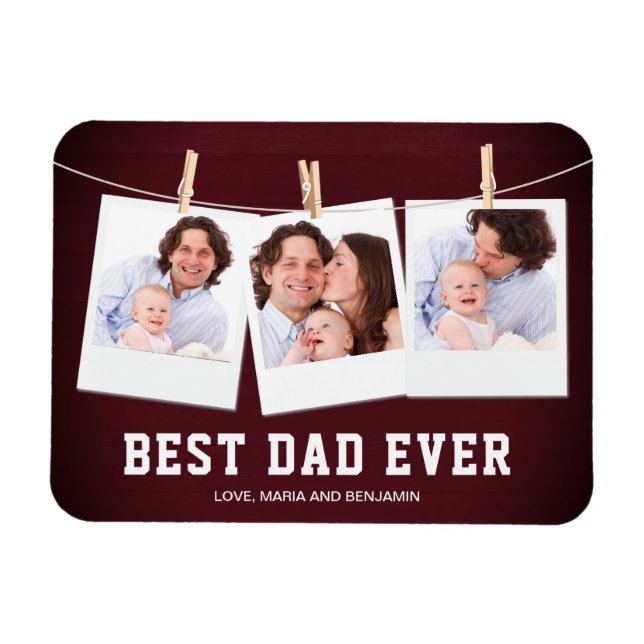 Father's Day | Best Dad Ever 3 Photo Collage Magnet (Horizontal)