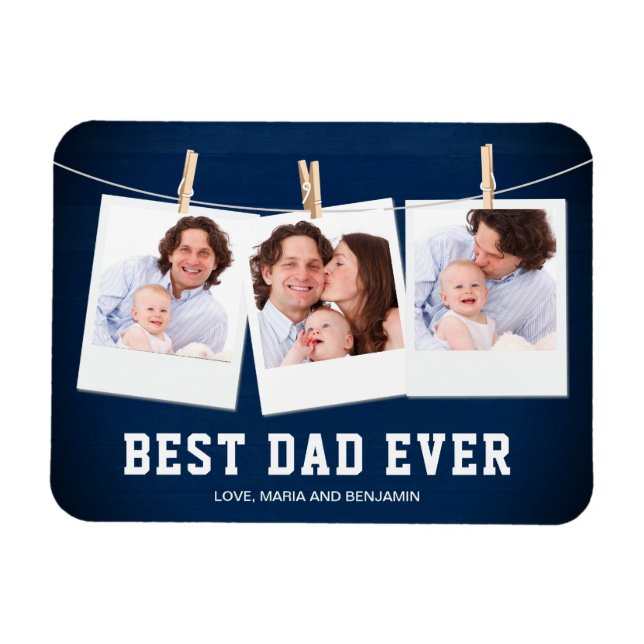 Father's Day | Best Dad Ever 3 Photo Collage Magnet (Horizontal)