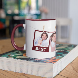 Father's Day Best Dad Ever 3 Photo Collage Maroon Mug
