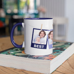 Father's Day Best Dad Ever 3 Photo Collage Navy Mug