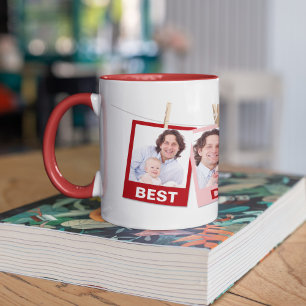 Father's Day Best Dad Ever 3 Photo Collage Red Mug