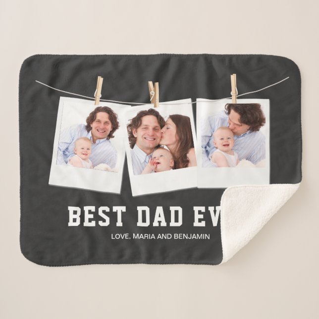 Father's Day | Best Dad Ever 3 Photo Collage Sherpa Blanket (Front (Horizontal))