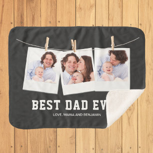Father's Day Best Dad Ever 3 Photo Collage Sherpa Blanket