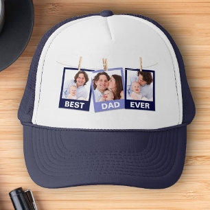 Father's Day   Best Dad Ever 3 Photo Collage Trucker Hat