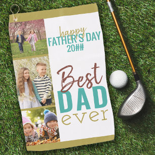 Father's Day Best Dad Ever 3 Photo Strip Golf Towel