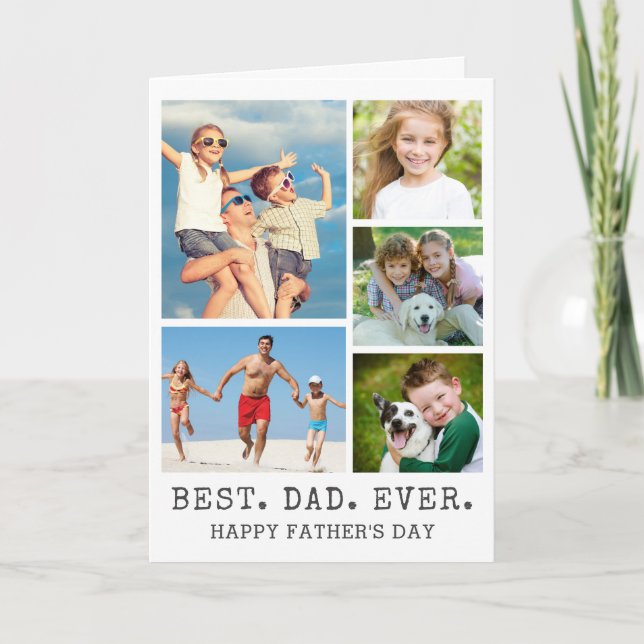 Fathers Day BEST DAD EVER 5 Photo Collage Card (Front)