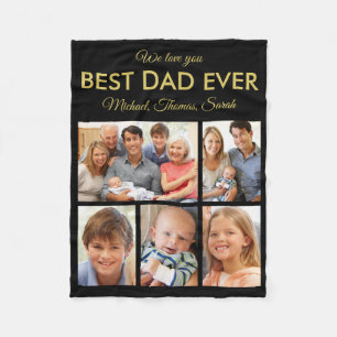 Fathers Day Best Dad Ever Black Photo Collage Fleece Blanket