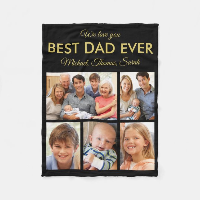 Fathers Day Best Dad Ever Black Photo Collage Fleece Blanket (Front)