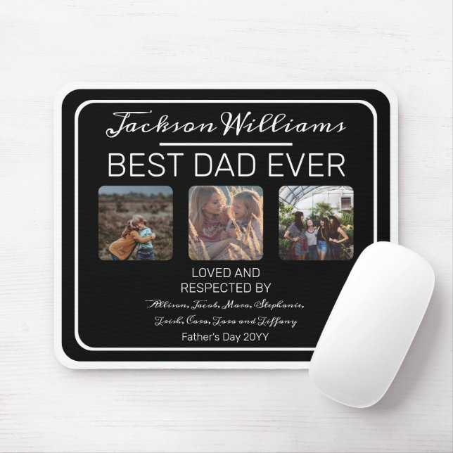 Fathers Day Best Dad Ever Black Three Photo Mouse Mat (With Mouse)
