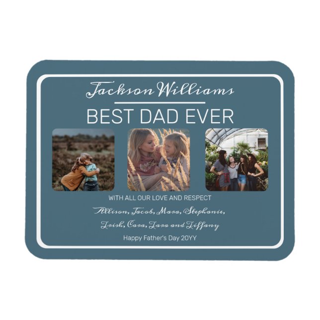 Fathers Day Best Dad Ever Blue Three Photo Magnet (Horizontal)