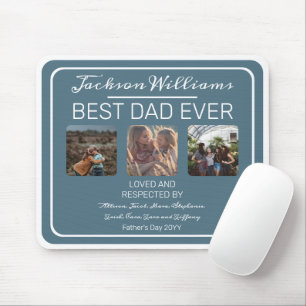 Fathers Day Best Dad Ever Blue Three Photo Mouse Mat