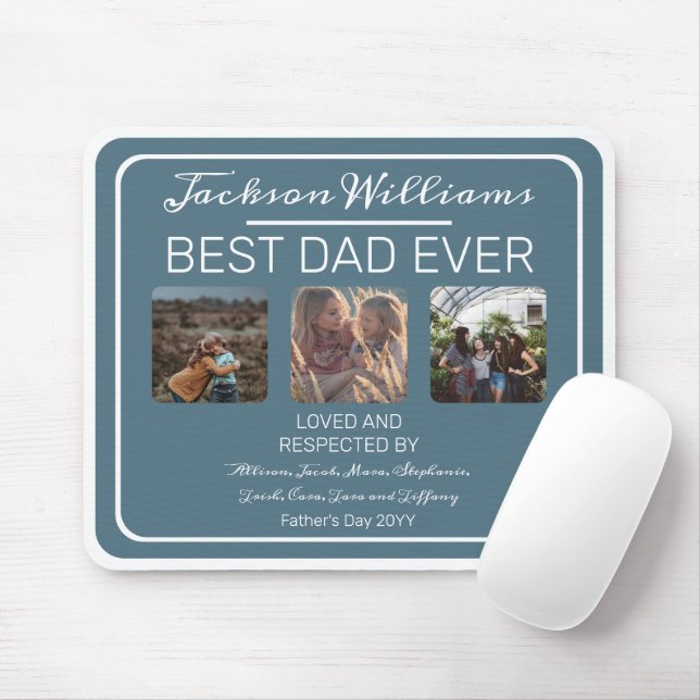 Fathers Day Best Dad Ever Blue Three Photo Mouse Mat (With Mouse)