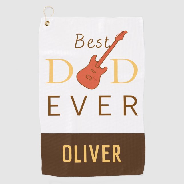 Father's Day Best Dad Ever Brown Guitar Modern   Golf Towel (Front)