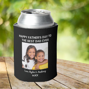 Father's Day Best Dad Ever Custom Photo Black Can Cooler