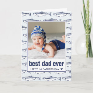 Father's Day Best Dad Ever Fish Pattern Photo Card