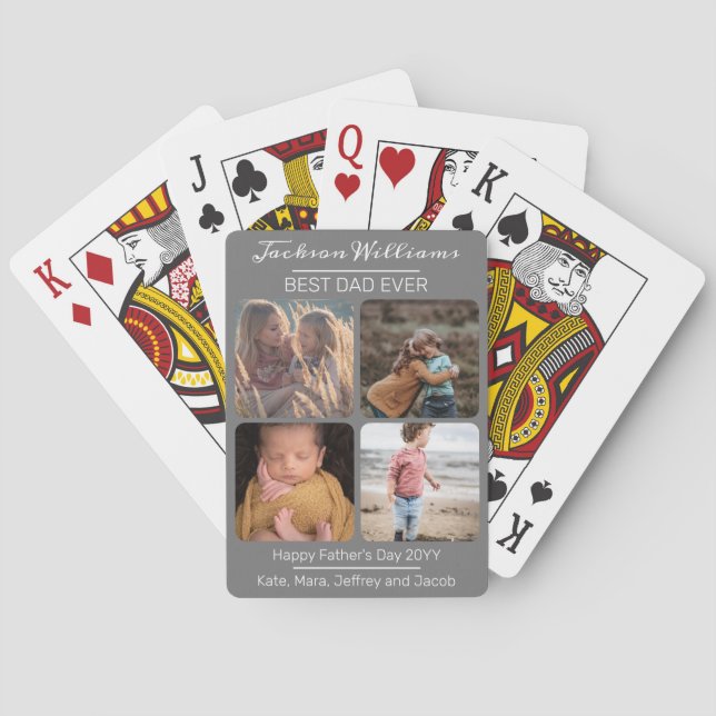 Fathers Day Best Dad Ever Grey Four Photo  Playing Cards (Back)