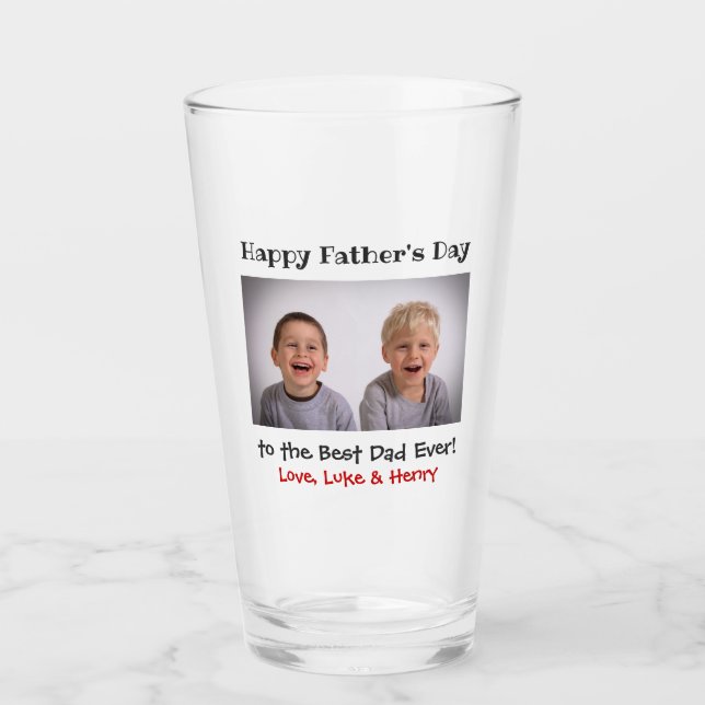 Father's Day Best Dad Ever Kids Photo Beer Pint Glass (Front)