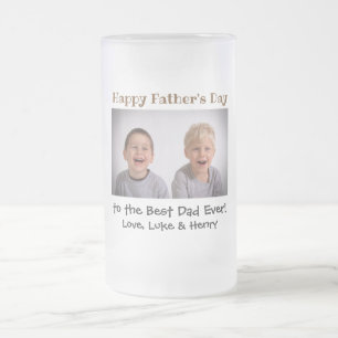 Father's Day Best Dad Ever Kids Photo Frosted Glass Beer Mug