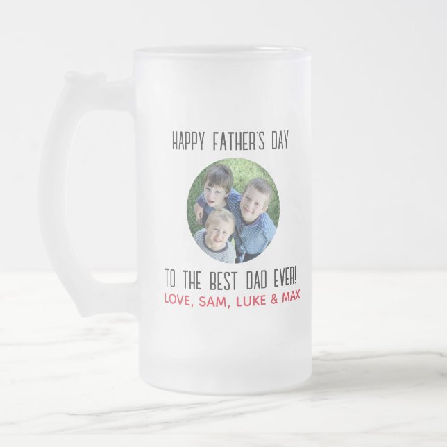 Fathers Day Best Dad Ever Kids Photo Frosted Glass Beer Mug (Left)