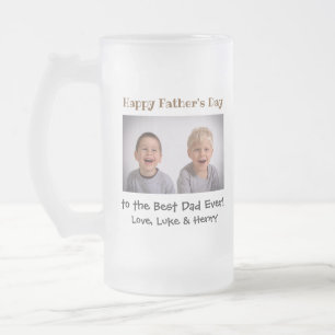 Fathers Day Best Dad Ever Kids Photo Frosted Glass Beer Mug