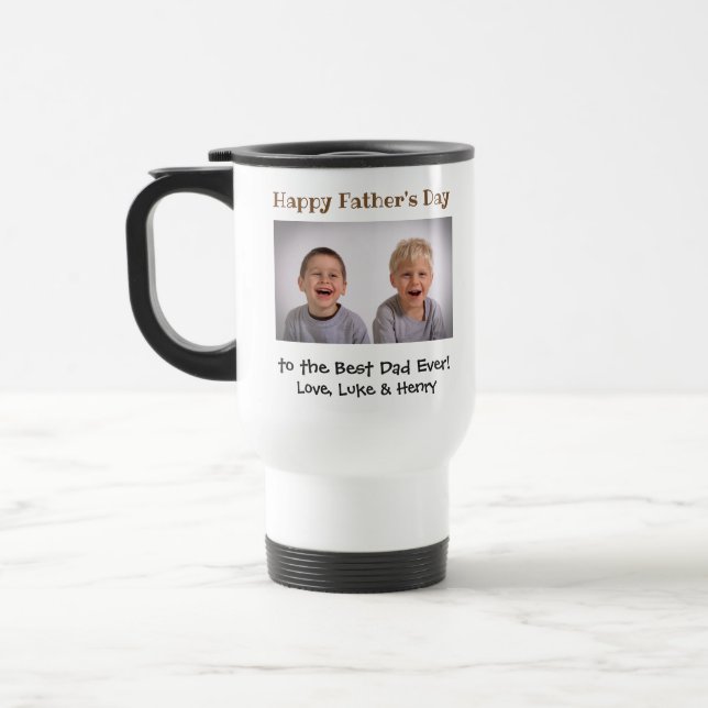 Father's Day Best Dad Ever Kids Photo Travel Mug (Left)