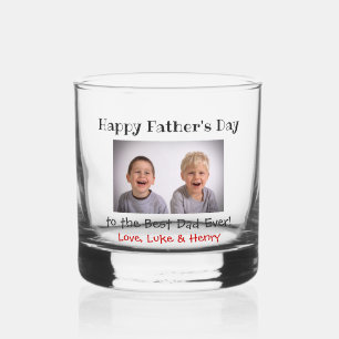 Fathers Day Best Dad Ever Kids Photo Whiskey Glass