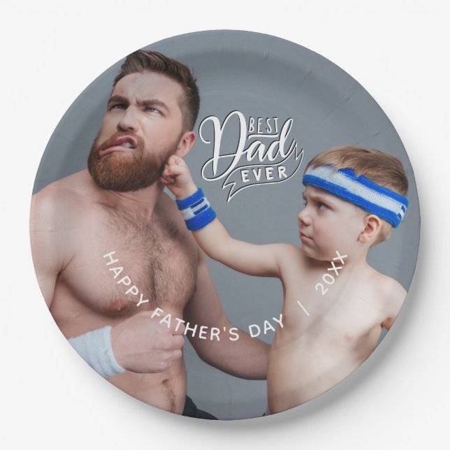 Father's Day Best Dad Ever Photo Paper Plate (Front)