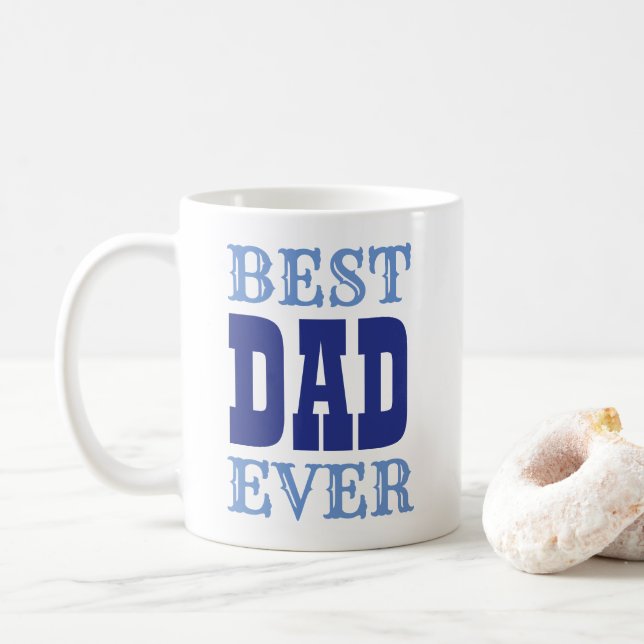 Father's Day Best Dad Ever Quote Blue Typography Coffee Mug (With Donut)