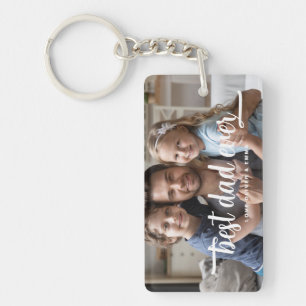 Father's Day Best Dad Ever Script Photo Key Ring