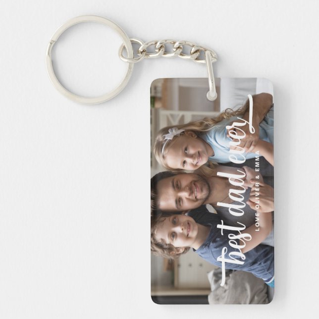 Father's Day Best Dad Ever Script Photo Key Ring (Front)