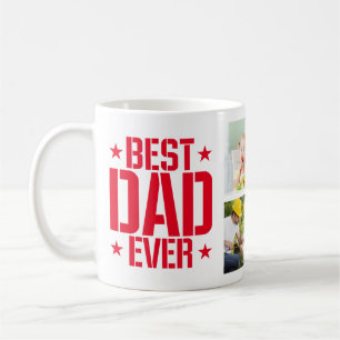 Father's Day Best Dad Ever Six Photo and Text, Red Coffee Mug