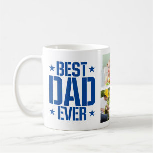 Father's Day Best Dad Ever Six Photo & Text, Blue Coffee Mug