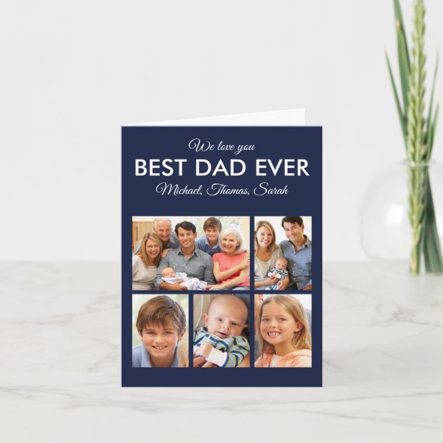 Fathers Day Best Dad Ever Trendy Photo Collage Card (Front)