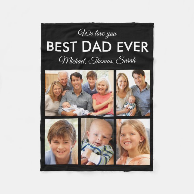 Fathers Day Best Dad Ever Trendy Photo Collage Fleece Blanket (Front)