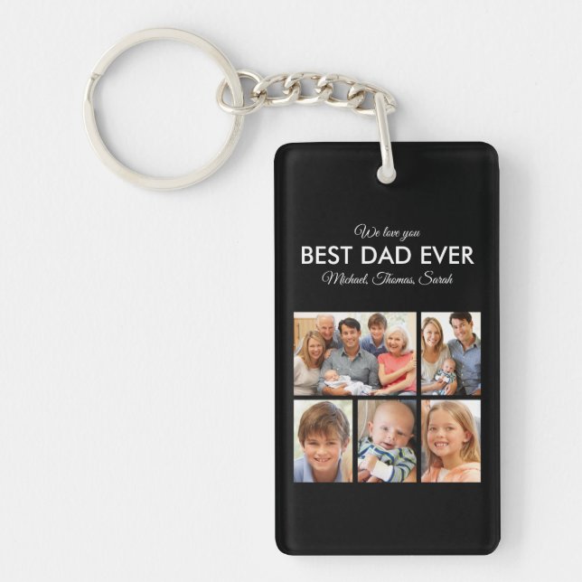 Fathers Day Best Dad Ever Trendy Photo Collage Key Ring (Front)
