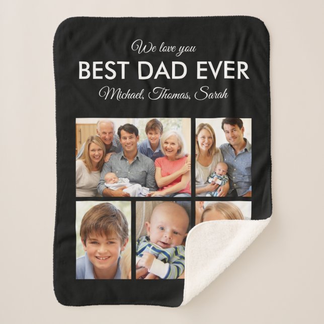 Fathers Day Best Dad Ever Trendy Photo Collage Sherpa Blanket (Front)