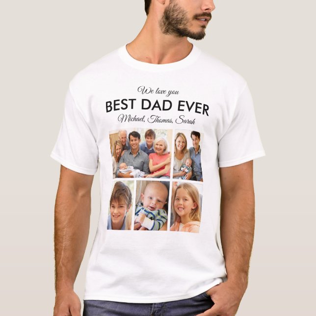 Fathers Day Best Dad Ever Trendy Photo Collage T-Shirt (Front)