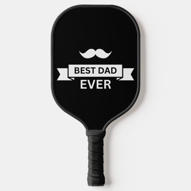 Father's Day BEST DAD EVER Typo with Moustache Pickleball Paddle (Front)
