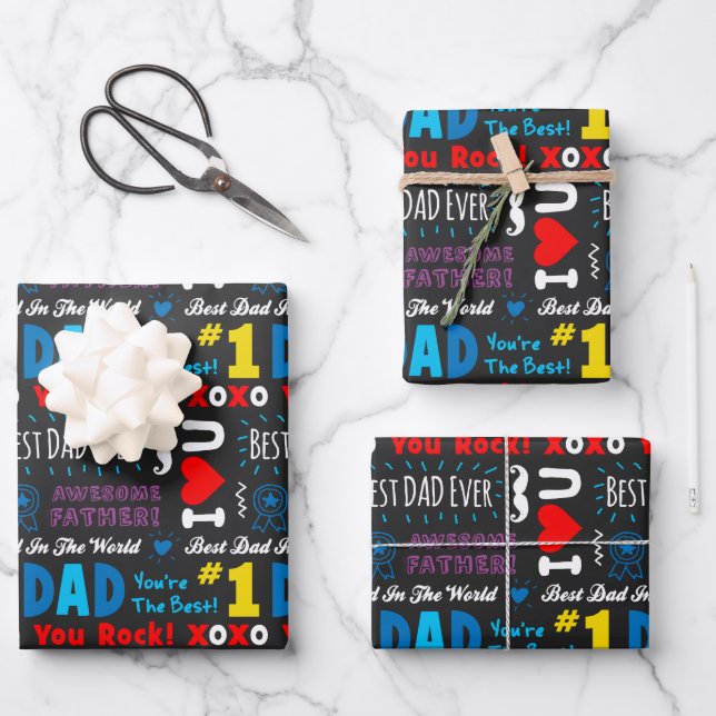 Father's Day Best Dad Sayings Wrapping Paper Sheet (Front)