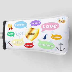 Fathers Day Best Dad Word Clouds King Crown Love Golf Head Cover