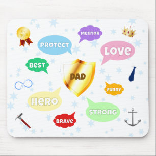 Fathers Day Best Dad Word Clouds King Crown Love Mouse Mat